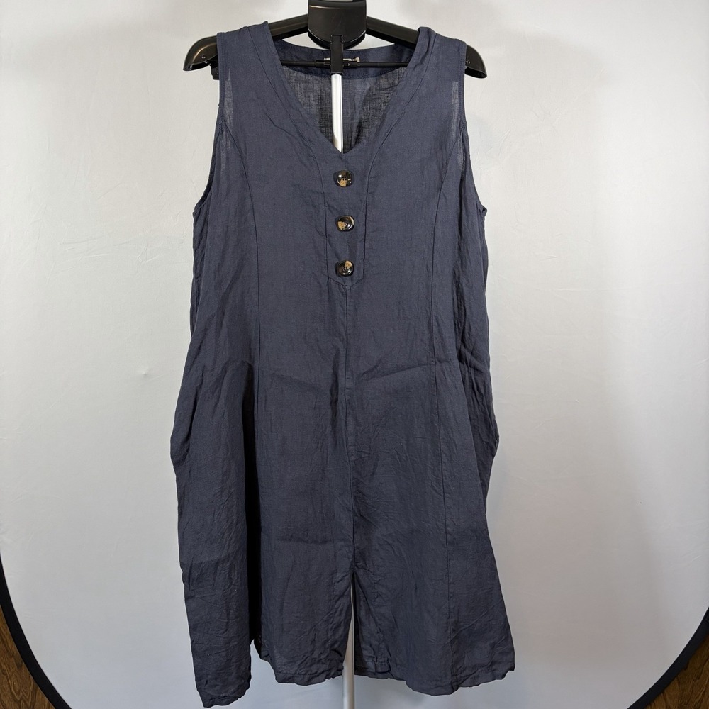 Alessia Pacini 2X 100% Linen Blue Maxi Dress Boho Indie Minimalist Lagenlook